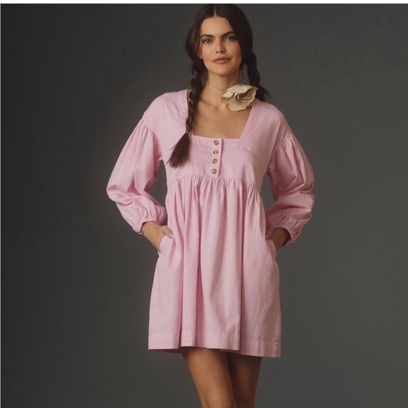 NWOT By Anthropologie Square Neck Babydoll Dress - Picture 2 of 8